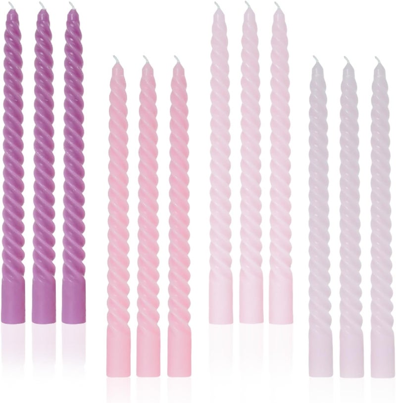 LPUSA Purple Gradient Tall Taper Candles Spiral Candle Sticks,Unscented Pastel Candle for Holiday,Wedding and Home Decoration,10inch,12 Pack(E-Purple Gradient) - Image 1